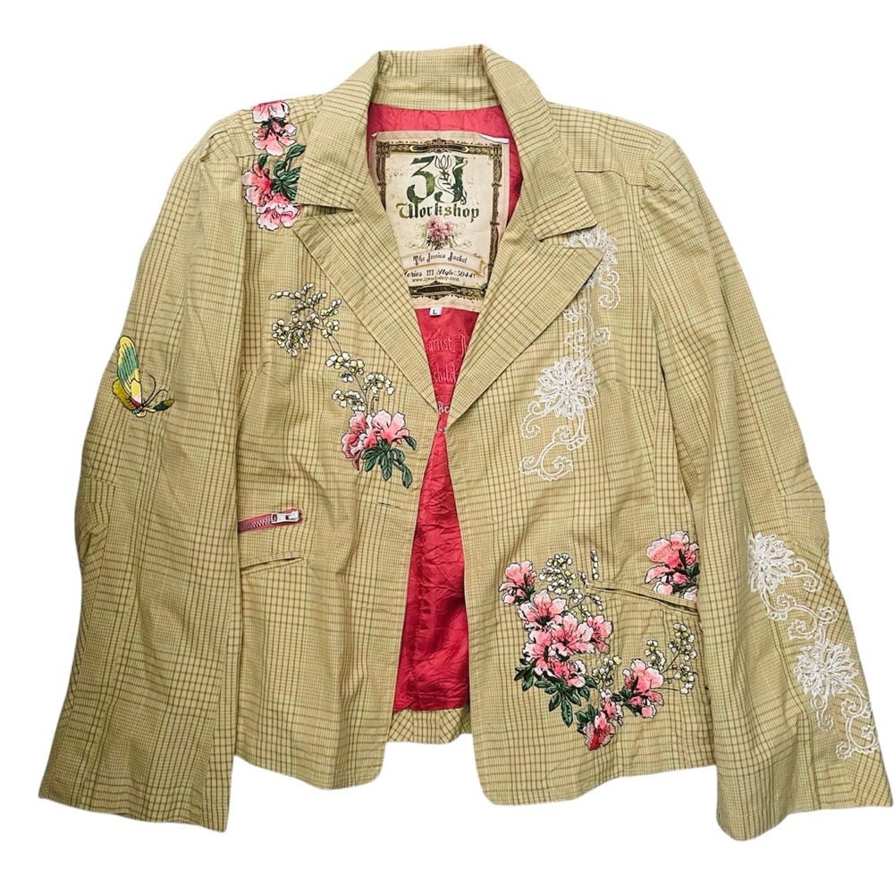 Johnny Was Beige Floral Embroidered Blazer